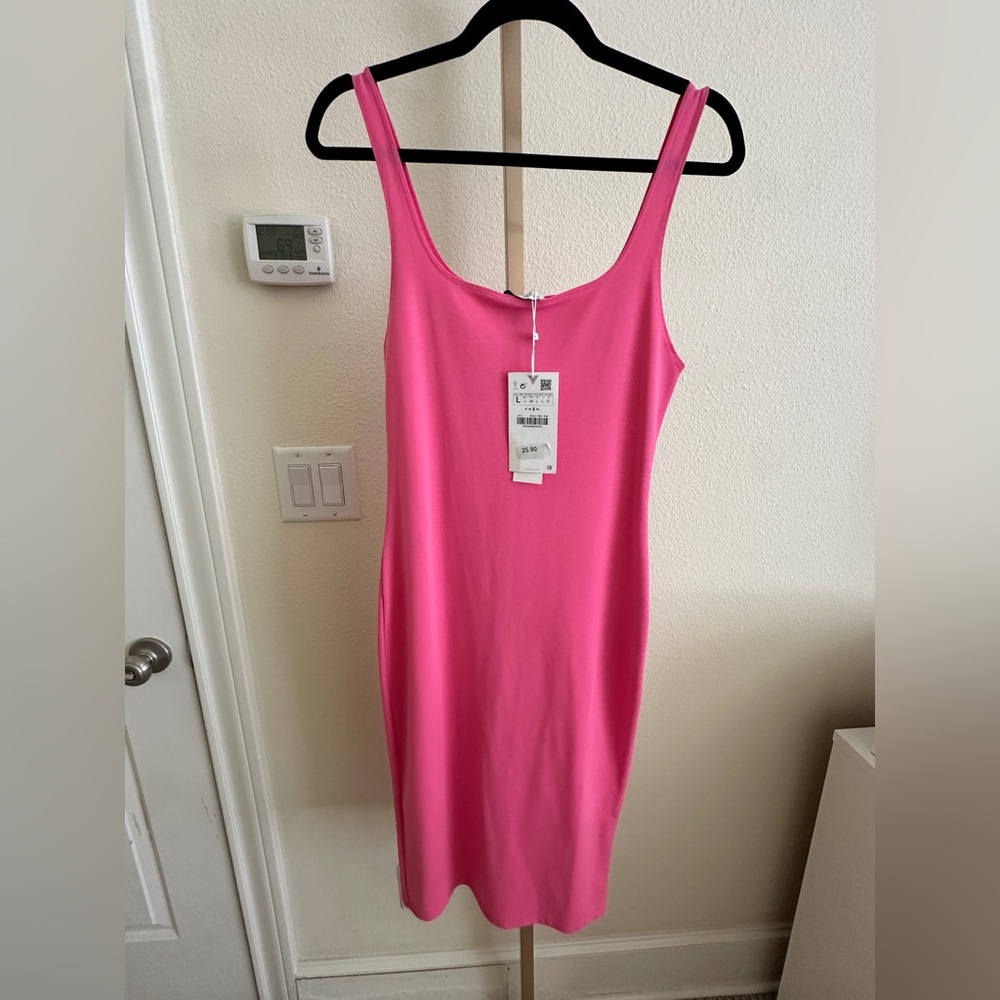 NWT Zara Pink Tank Midi Sleeveless Dress Sz L